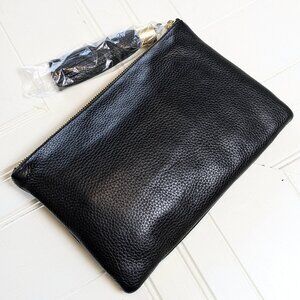 G.I.L.I. Black Leather Zip Top Clutch NWOT